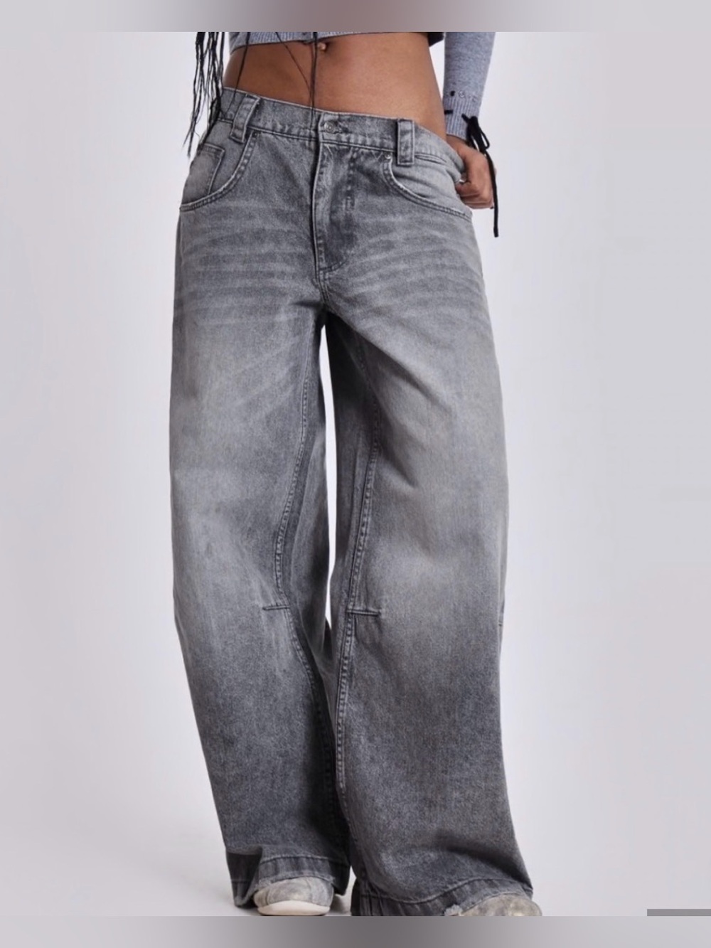 Jaded London Washed Grey Colossus Wide-Leg Jeans sz 30” faded distressed baggy